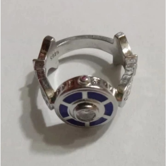 New Unisex Stamped S925 Sterling Silver Sapphire Handmade Star Wars R2D2 Ring - Picture 2 of 9